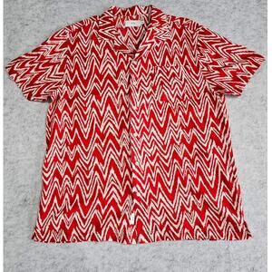 Onia Button Down Shirt, Red White Zigzag, Relaxed Fit Vacation, Casual Mens Sz M